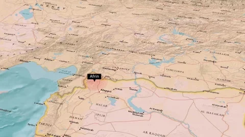 Afrin Location Highlighted on Turkey Syria Border Map Stock Footage 344528686