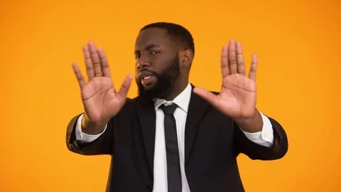 Afro-american businessman refusing bribetaking, stop corruption and law offence Stock Footage 104576307