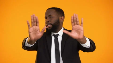 Afro-american businessman refusing bribetaking, stop corruption and law offence Stock Footage 104604556