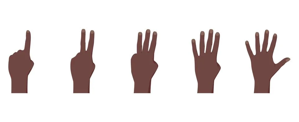 Afro American dark skin color hand palm counting in gesture with fingers Stock Illustration