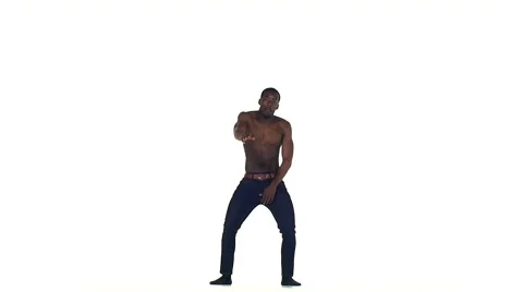 Afro american man dancer continue dancing social latina dance on white, slow Video stock 54342928
