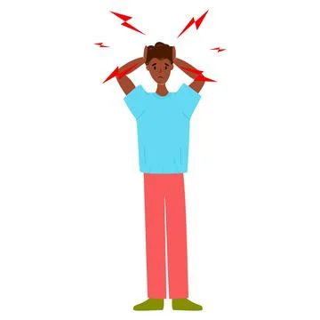Afro American man having headache and migraines. Symptoms of a viral disease. Stock Illustration