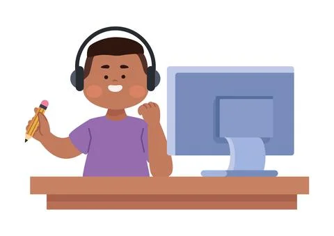 Afro boy in online class Stock Illustration