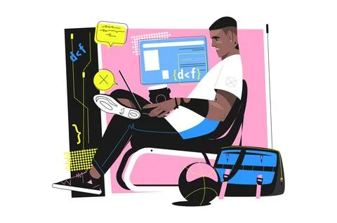 Afro boy study in programming school 스톡 일러스트