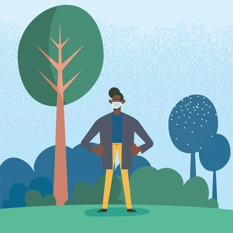 Afro boy wearing facemask Stock Illustration