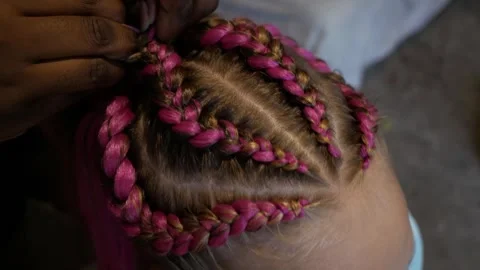 Afro braiding - pink braids. Creativity and fashionable hairstyle concept. Afric Stock Footage 284617246