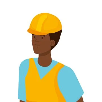 Afro builder constructor worker wearing helmet character Ilustración de archivo