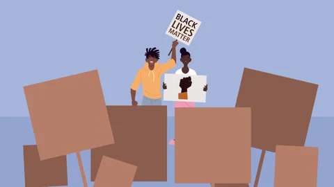 Afro couple protesting for civil rights with black lives matter banners ani.. Video stock 338400838