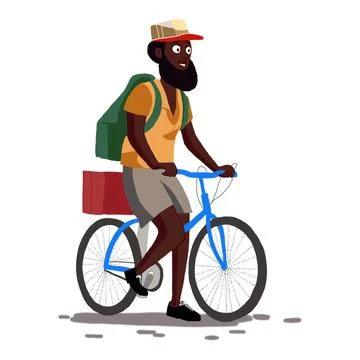 Afro delivery man on bicycle. Stock Illustration