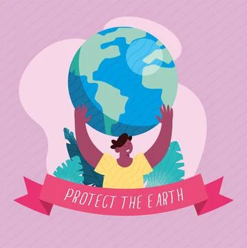 Afro ecologist lifting earth Stock Illustration