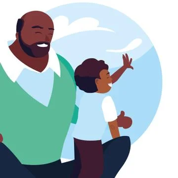 Afro father and son with pattern of sky clouds Stock Illustration