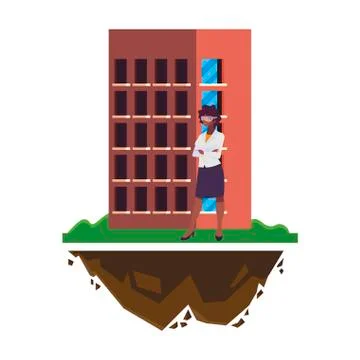 Afro female engineer worker with building Stock Illustration
