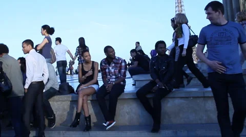 Afro French against Eiffel Tower Stock Footage 4482049