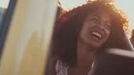 Afro Girl With Friends On A Road Trip At Sunset Stock Footage