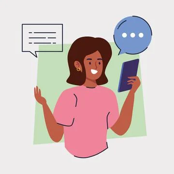 Afro girl using smartphone 스톡 일러스트