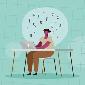 Afro male worker using laptop イラスト素材