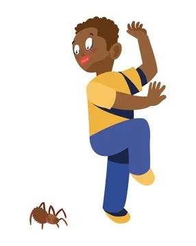 Afro man with arachnophobia Stock Illustration