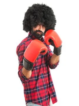 Afro man with boxing gloves Stock Photos