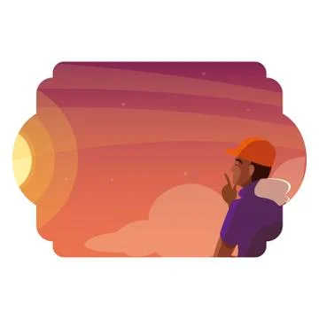 Afro man contemplating horizon of sky sunset scene Stock Illustration