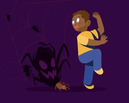 Afro man sufering of arachnophobia Stock Illustration