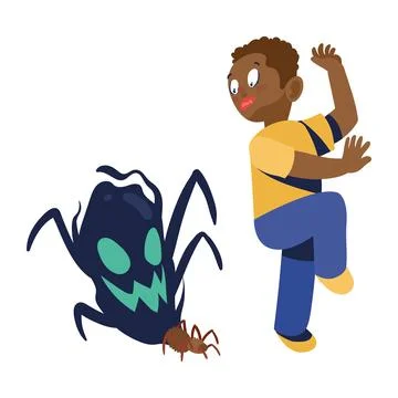 Afro man suffering arachnophobia Stock Illustration