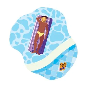 Afro man with swimsuit and float mattress in pool Stock Illustration