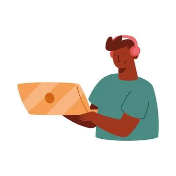 Afro man using laptop 스톡 일러스트