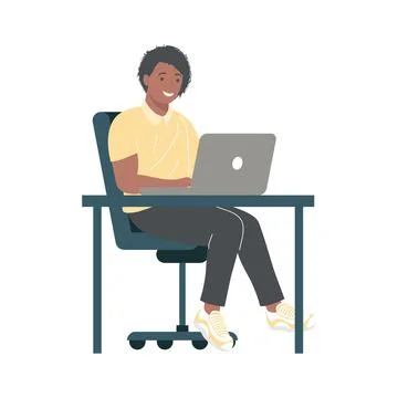 Afro man working in laptop 库存插图