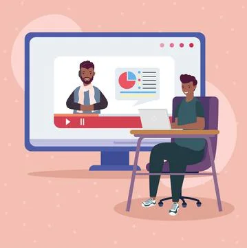 Afro students using computers 库存插图