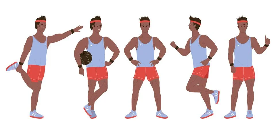 Afro Trainer in Various Athletic Poses Stock Illustration