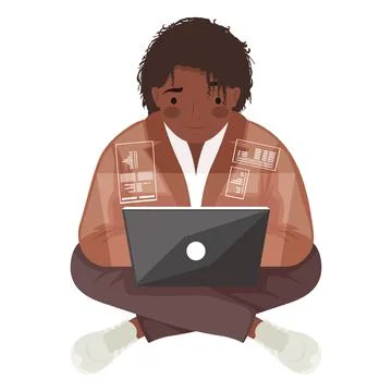 Afro woman developer with laptop Stock Illustration