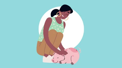 Afro woman with pig animation Stock Footage