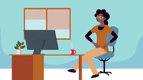 Afro woman taking an active break seated in the office Stock Footage 158824270