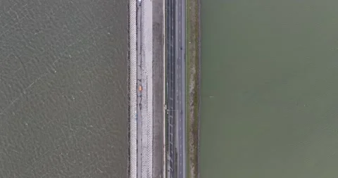 Afsluitdijk construction on pumping stations new sluices and the A7 near Den Stock Footage 219746523