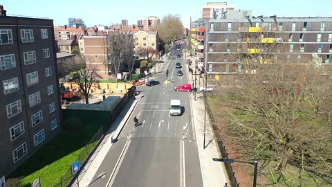 Aftenoon traffic drone view, crane shot, europe, uk Video stock 152040341