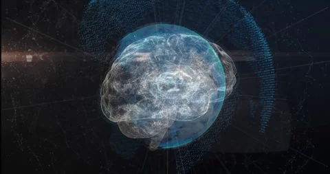 After activation holographic brain rotating, pulsing pathways and radiating Video stock 311697599