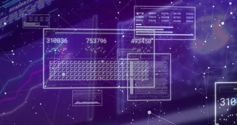 After booting grid appearing, wireframe keyboard overlay refreshing data panels Stock-Footage 312656235