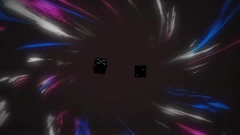 After camera sweep, two glossy black dice tumbling toward center, slowing and Stock Footage 340674837