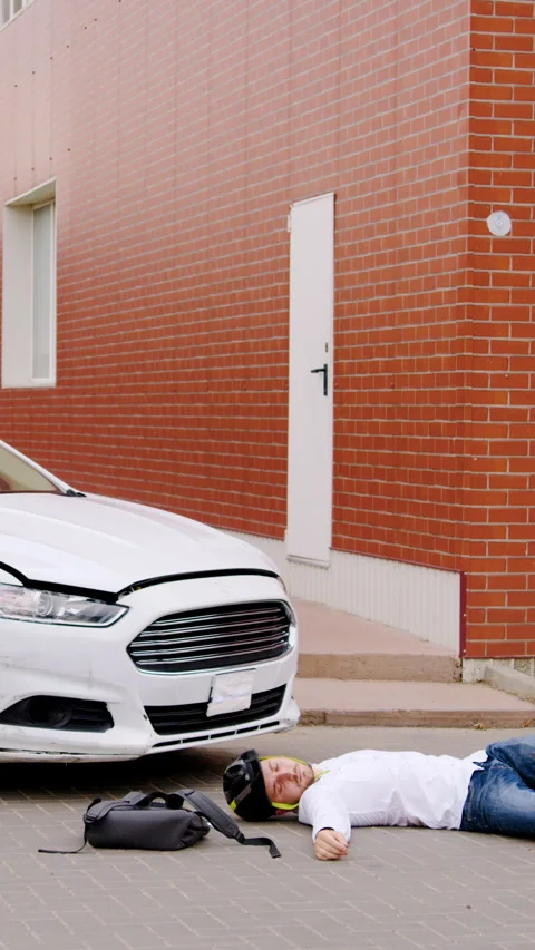 After collision between electric scooter automobile person scooter rider Video stock 274848896