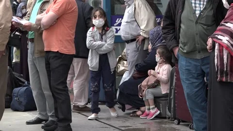 After the coronavirus measures, the bus terminal was concentrated. Stock Footage 132198250