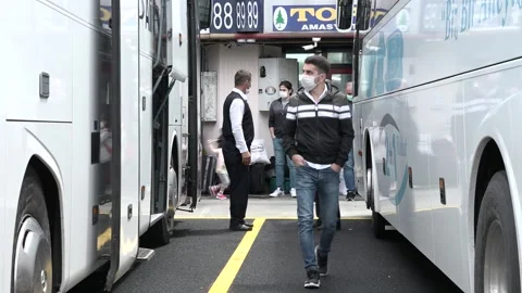 After the coronavirus measures, the bus terminal was concentrated. Stock Footage 132198360