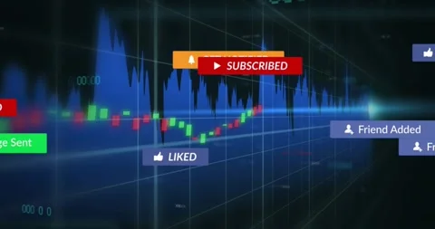 After cursor click, 3D data chart showing subscribe badges converting and Stock Footage 321700907