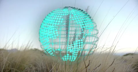 After dot matrix formation, digital globe spinning left, dots forming maze, Stock Footage 314432649