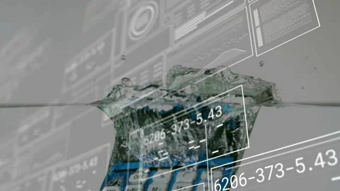 After drop teal calculator descending, striking water, making crown splash, Stock Footage 330191926