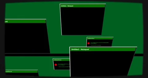 After error Notepad panes floating, dialogs popping on transparent background, Stock Footage 327338582