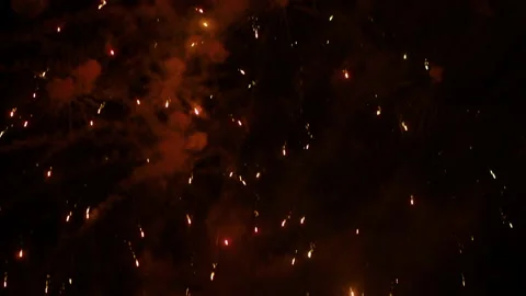 After Explosion Sparks Amber Particles Falling and Glowing in Smoke Video stock 232344644