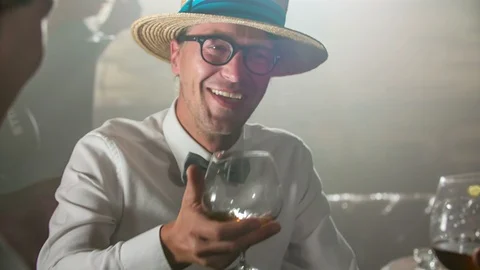 After a few drinks guys are already feeling happy Stock Footage 112198910
