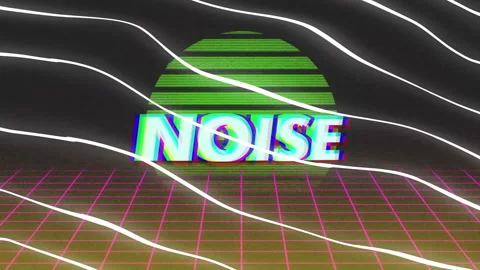 After frame ending, glitching NOISE across magenta grid under green sun, Stock Footage 311474508