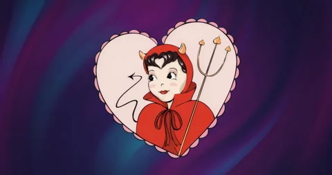 After frame loading, animated devil opening eyes and glancing right inside Stock Footage 311495089