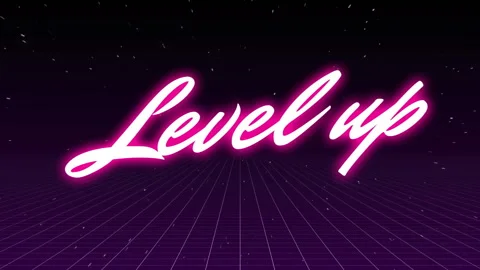 After grid pause, neon pink cursive text appearing, glitching into "Level up" 動画素材 310141122